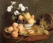 Flowers and Fruit on a Table 1865 By Henri Fantin-Latour