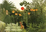 Tropical Landscape American Indian Struggling with a Gorilla By Henri Rousseau