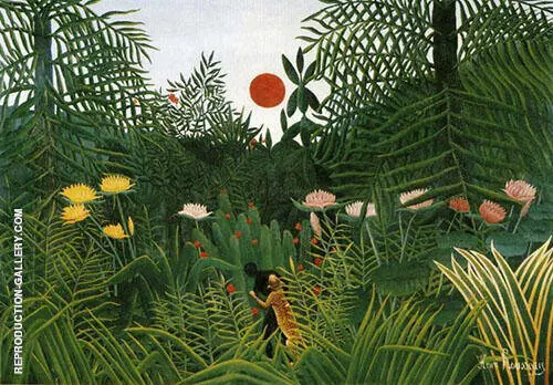 Negro Attacked by a Jaguar 1910 By Henri Rousseau