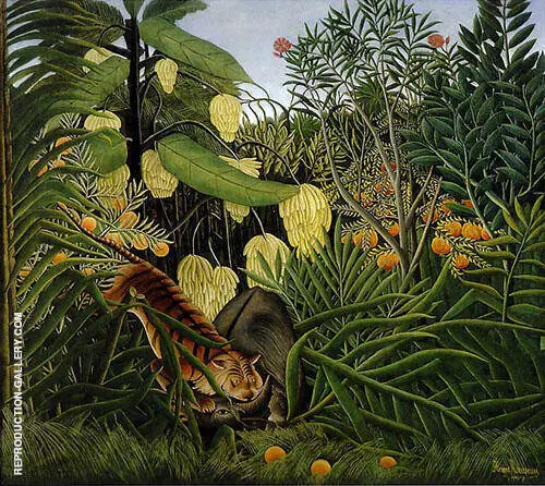 Fight between a Tiger and a Buffalo 1908 By Henri Rousseau