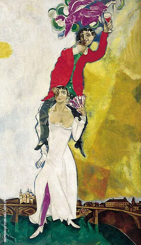 Double Portrait with Wine Glass Bella and Marc 1917 By Marc Chagall
