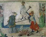 Skeletons Fighting for the Body of a Hanged Man 1891 By James Ensor