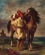 Arab Saddling His Horse 1855 By Eugene Delacroix