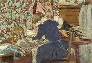 Interior Marie Leaning Over Her Work By Edouard Vuillard