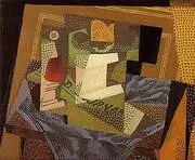 Fruit Dish on a Blue Tablecloth 1916 By Juan Gris
