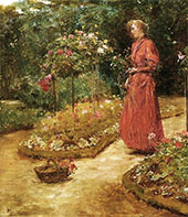 Woman Cutting Roses in a Garden 1888 By Childe Hassam