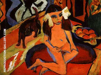 Girl with Cat Franzi P 1910 By Ernst Kirchner