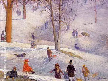 Sledding Central Park 1912 By William Glackens