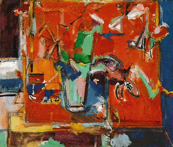 Red Table and Vase of Flowers 1942 By Hans Hofmann