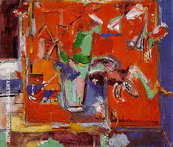 Red Table and Vase of Flowers 1942 By Hans Hofmann