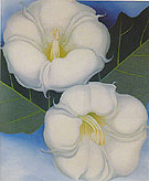 Two Jimson Weed with Green Leaves and Blue Sky 1958 By Georgia O'Keeffe