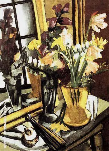 Self Portrait of Flowers with Mirror 1927 By Max Beckmann