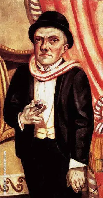 Self Portrait in Front of a Red Curtain 1923 By Max Beckmann