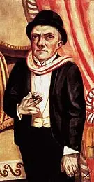 Self Portrait in Front of a Red Curtain 1923 By Max Beckmann