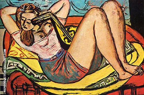 Woman with Mandolin in Yellow and Red 1950 By Max Beckmann
