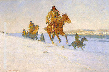 The Snow Trail 1908 by Frederic Remington | Oil Painting Reproduction