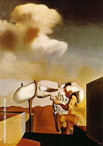Average Atmospherocephalic Bureaucrat in the Act Milking a Cranial Harp 1933 By Salvador Dali