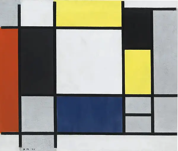 Composition with Yellow Red Black Blue Grey By Piet Mondrian