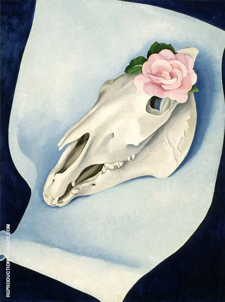 Horses Skull With Pink Rose 1931 By Georgia O'Keeffe