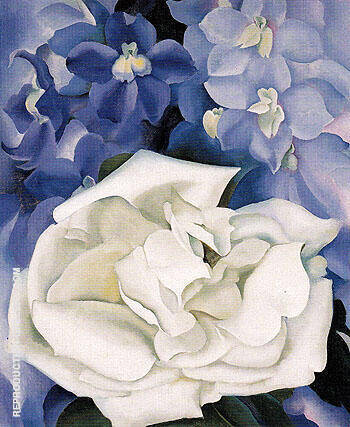 White Rose With LarkSpur 1927 No 1 | Oil Painting Reproduction