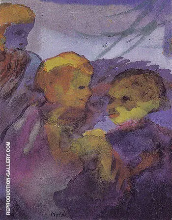 Two Women Bearded Older Man By Emil Nolde