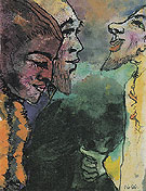 Couple and Goateed Man in Profile By Emil Nolde