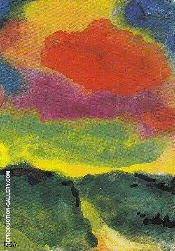 Green Landscape with Red Cloud by Emil Nolde | Oil Painting Reproduction