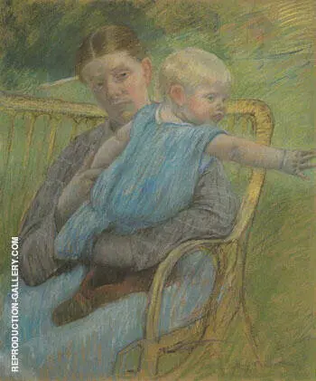 Mathilde Holding a Baby Who Reaches out to the Right c1889 By Mary Cassatt