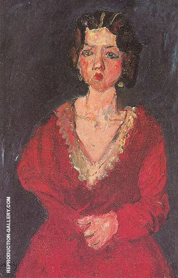 Woman in Red Against Blue Background c1928 By Chaim Soutine