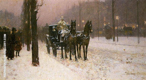 Street Scene with Hansom Cab 1887 | Oil Painting Reproduction