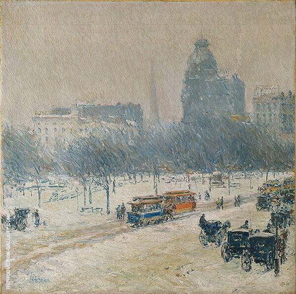 Winter In Union Square c1892 by Childe Hassam | Oil Painting Reproduction