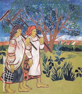 Peasant Women with Rakes 1907 By Natalia Goncharova