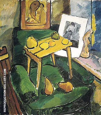 Fruits and Engraving In an Artists Studio c1907 By Natalia Goncharova