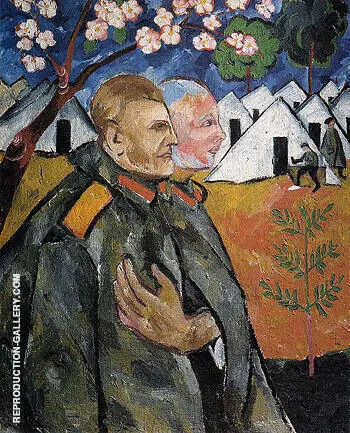 Portrait of Mikhail Larionov and His Platoon Commander 1911 By Natalia Goncharova