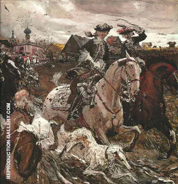 Peter II and Princess Elizabeth Riding to Hounds 1900 By Valentin Serov
