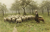 Shepherdess with Flock of Sheep By Anton Mauve
