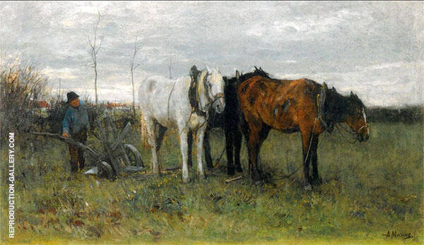 A Ploughing Farmer by Anton Mauve | Oil Painting Reproduction