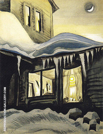 New Moon in January 1918 by Charles Burchfield | Oil Painting Reproduction