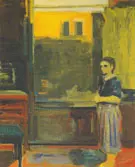 Woman with Striped Skirt 1958 By Elmer Bischoff