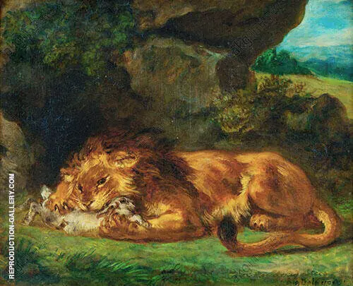 Lion Devouring a Rabbit 1856 By Eugene Delacroix