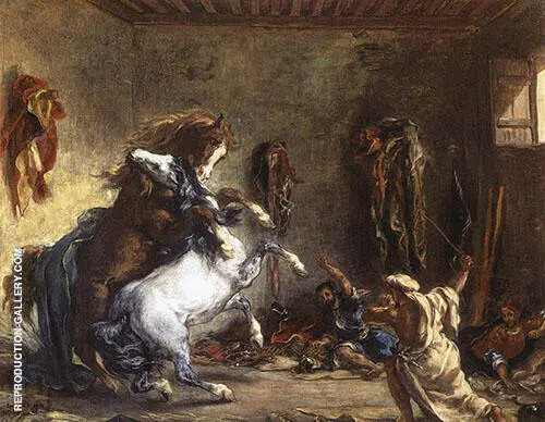 Arab Horses Fighting in a Stable 1860 By Eugene Delacroix