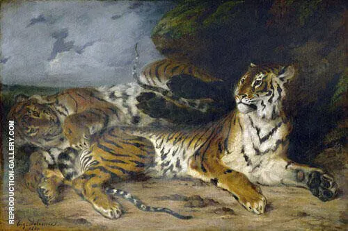 A Young Tiger Playing with its Mother 1830 By Eugene Delacroix