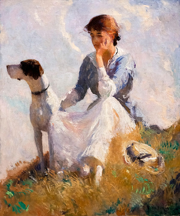 Girl with a Dog 1914 by Frank Weston Benson | Oil Painting Reproduction