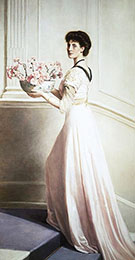 Lady with a Bowl of Pink Carnations By John Maler Collier