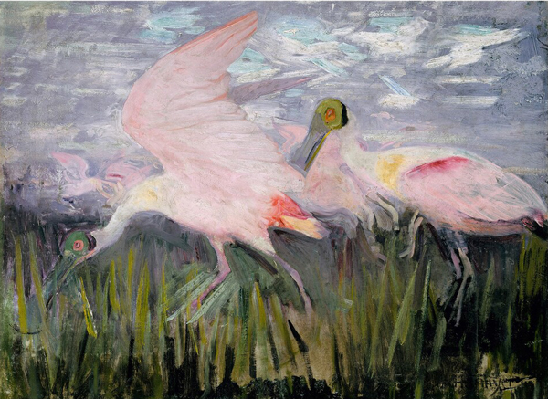 Roseate Spoonbills c 1905 by Abbott H Thayer | Oil Painting Reproduction