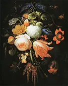 A Hanging Bouquet of Flowers c 1665-70 By Abraham Mignon