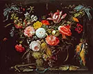 A Swag of Flowers and Fruit Representing the Four Elements By Abraham Mignon