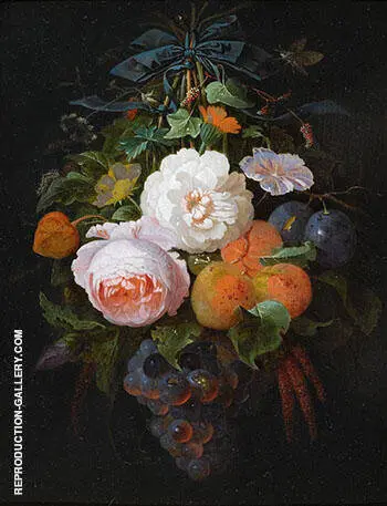 A Swag of Fruit and Flowers Hanging from a Nail By Abraham Mignon