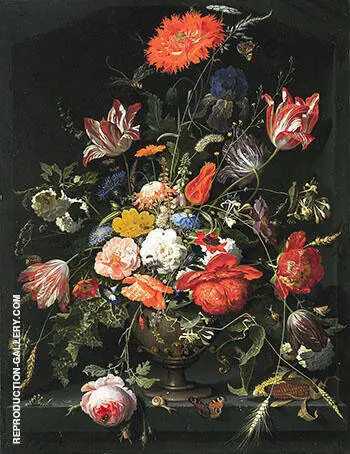 Flowers in a Metal Vase in a Niche circa 1670 By Abraham Mignon