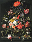 Flowers in a Metal Vase in a Niche circa 1670 By Abraham Mignon